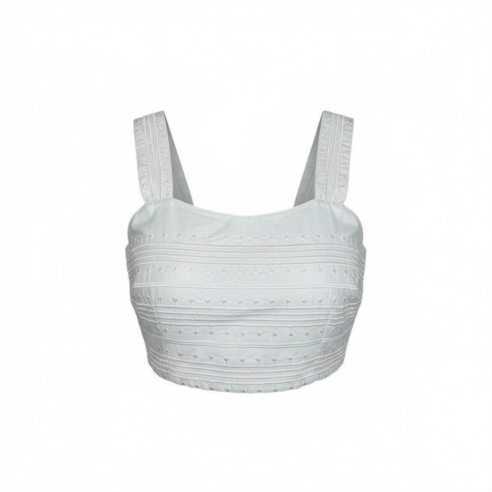 NWT Avec Les Filles White Embroidered Crop Top Size 12| Textured Cotton Tank